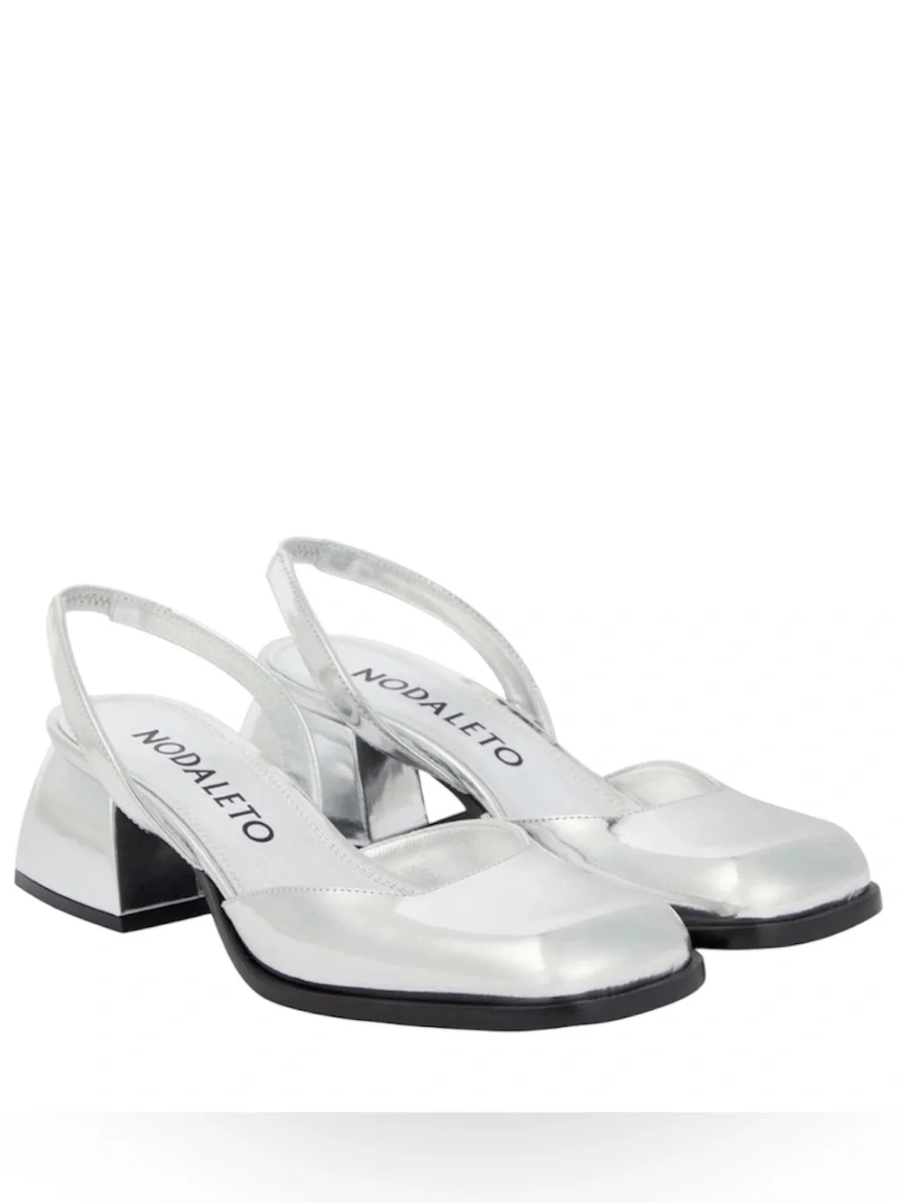 NWOT: Nodaleto Bulla Jones 45MM Slingbacks, Metallic Silver, Size EU 37/US 7